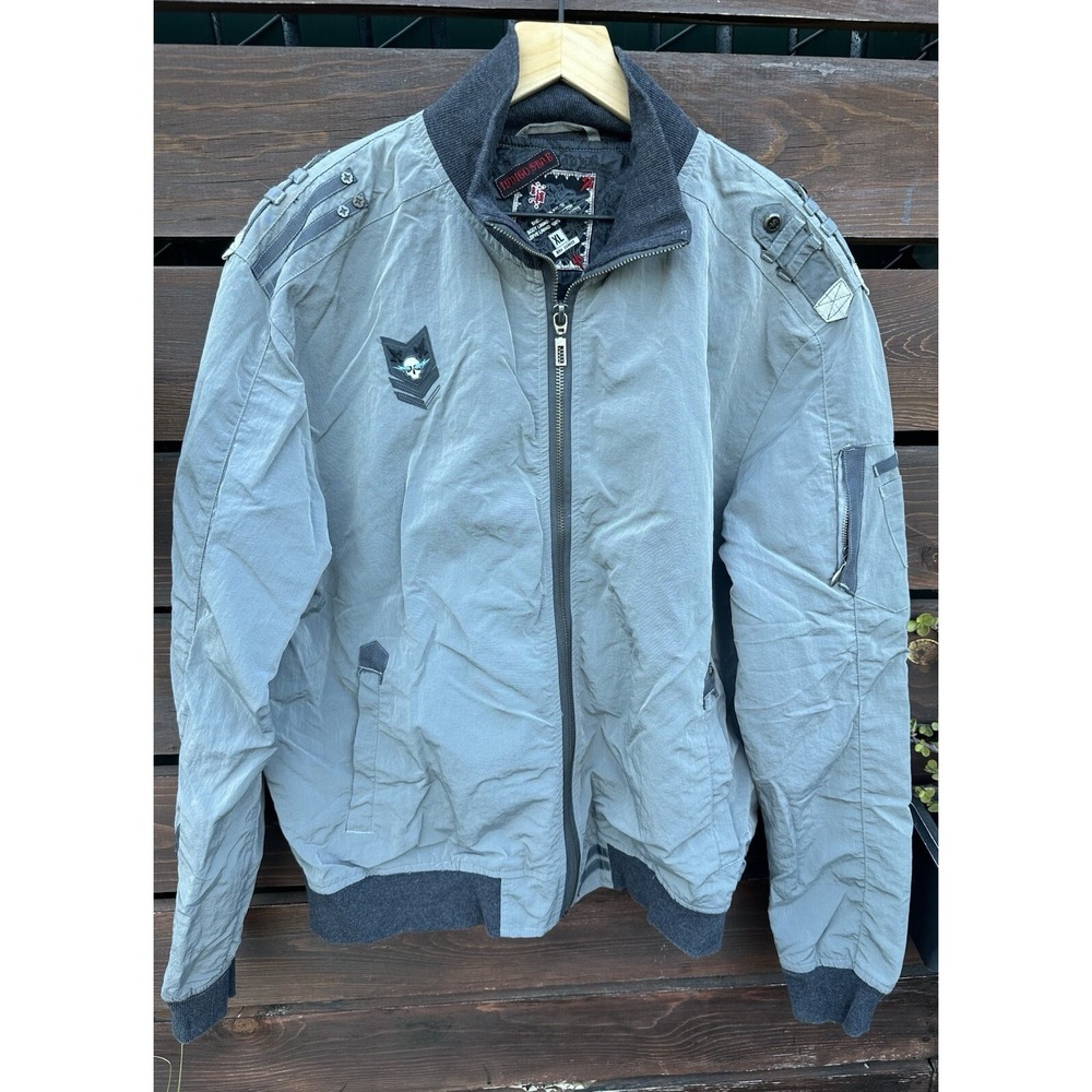 Indigo Star Jacket Mens Size XL Gray Bomber Full Zip Solid Rockabilly